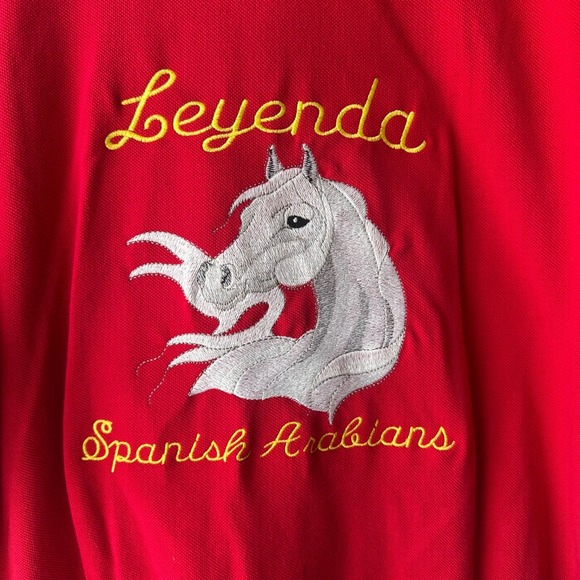 Vintage Embroidered Red Legend Spanish Arabian Horse Polo‎ Size Large Art - Picture 1 of 4